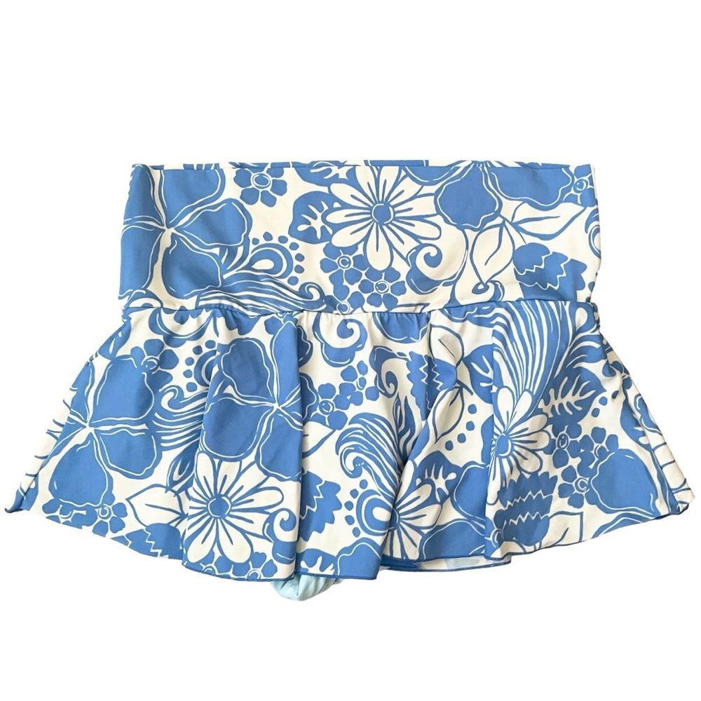 Victoria's Secret Blue Floral Hawaiian Tropical Print Mini Swim Skirt Plus Sz M